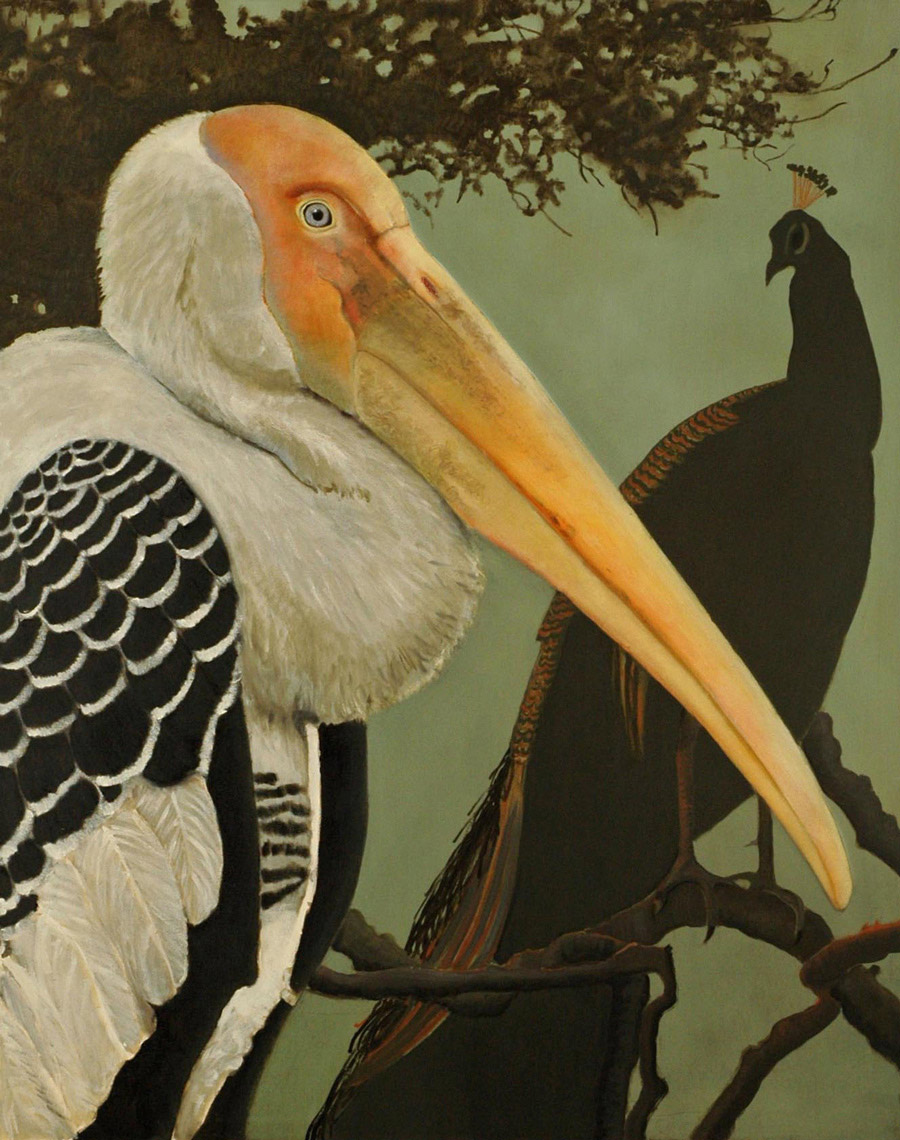 Painted Stork and Peafowl 60x48 2012 - full adx