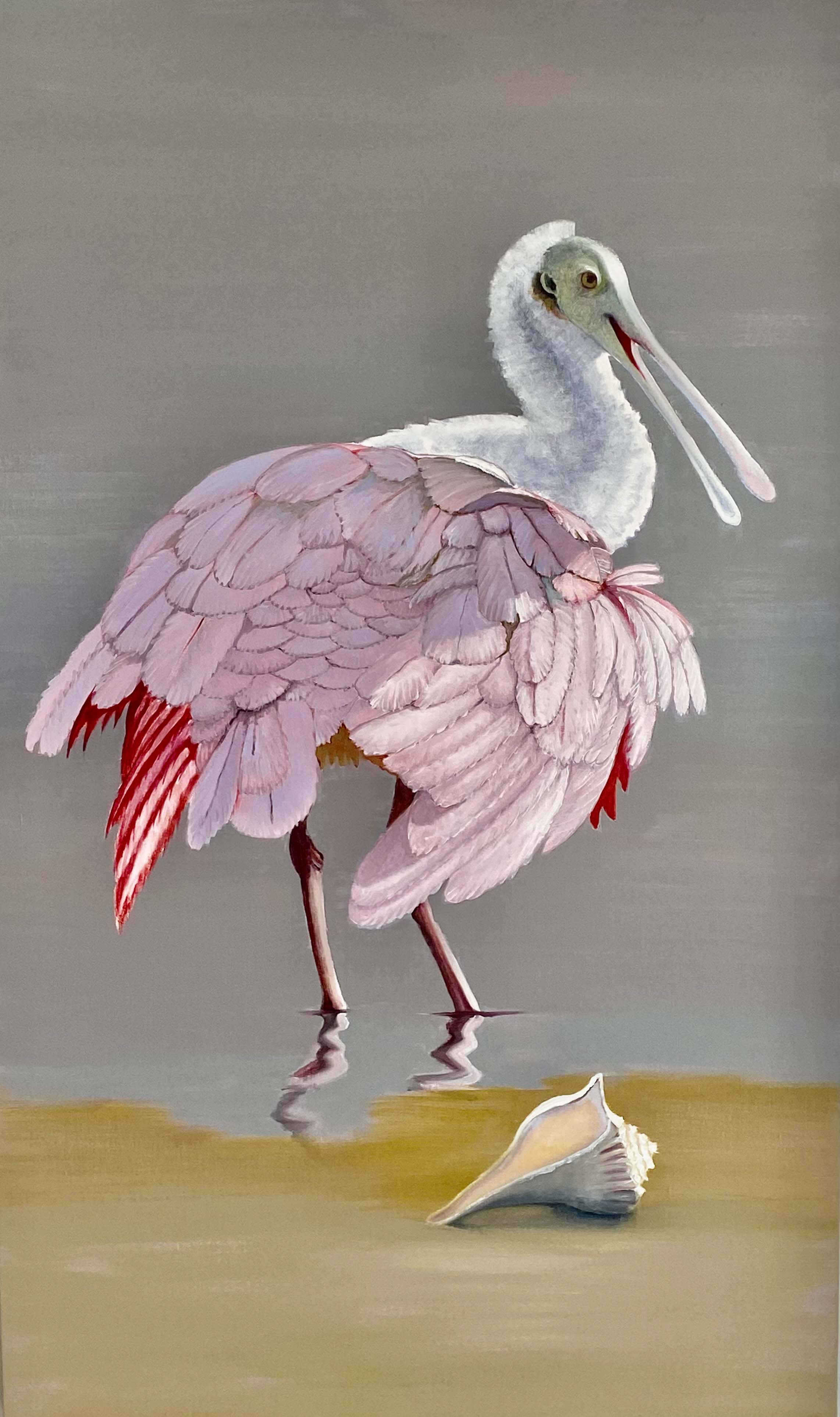 RoseateSpoonbillwithConchShell-3-2