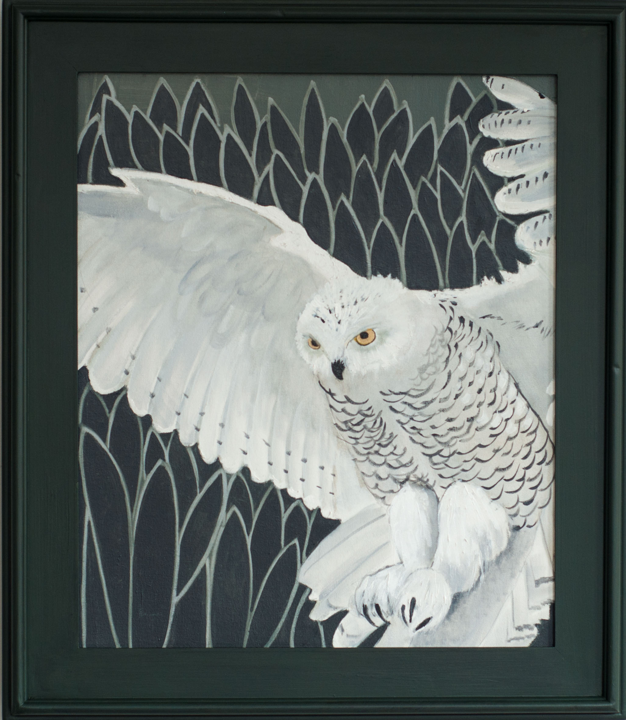 Snowy Owl In Flight - 30x26 (framed) - Oil on canvas - 2015 web